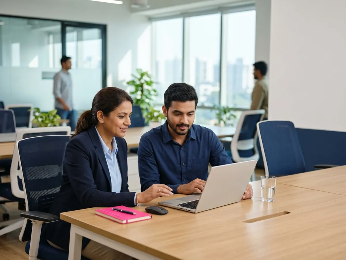 A consultant and an IT engineer work side by side at a laptop