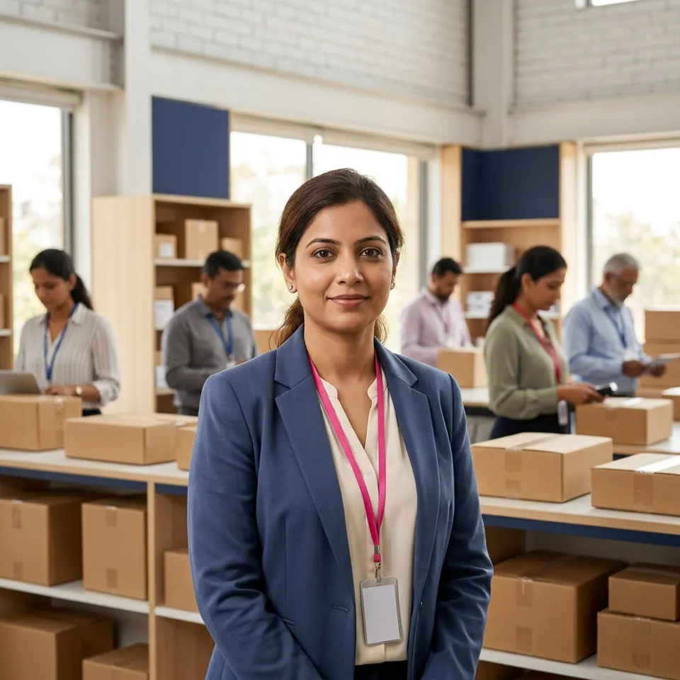 Portrait of an e-commerce operations head in a warehouse