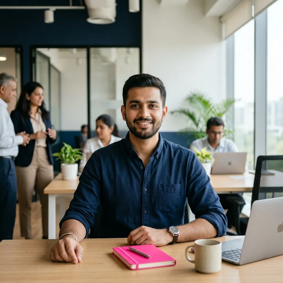 Portrait of a young startup founder in a coworking space