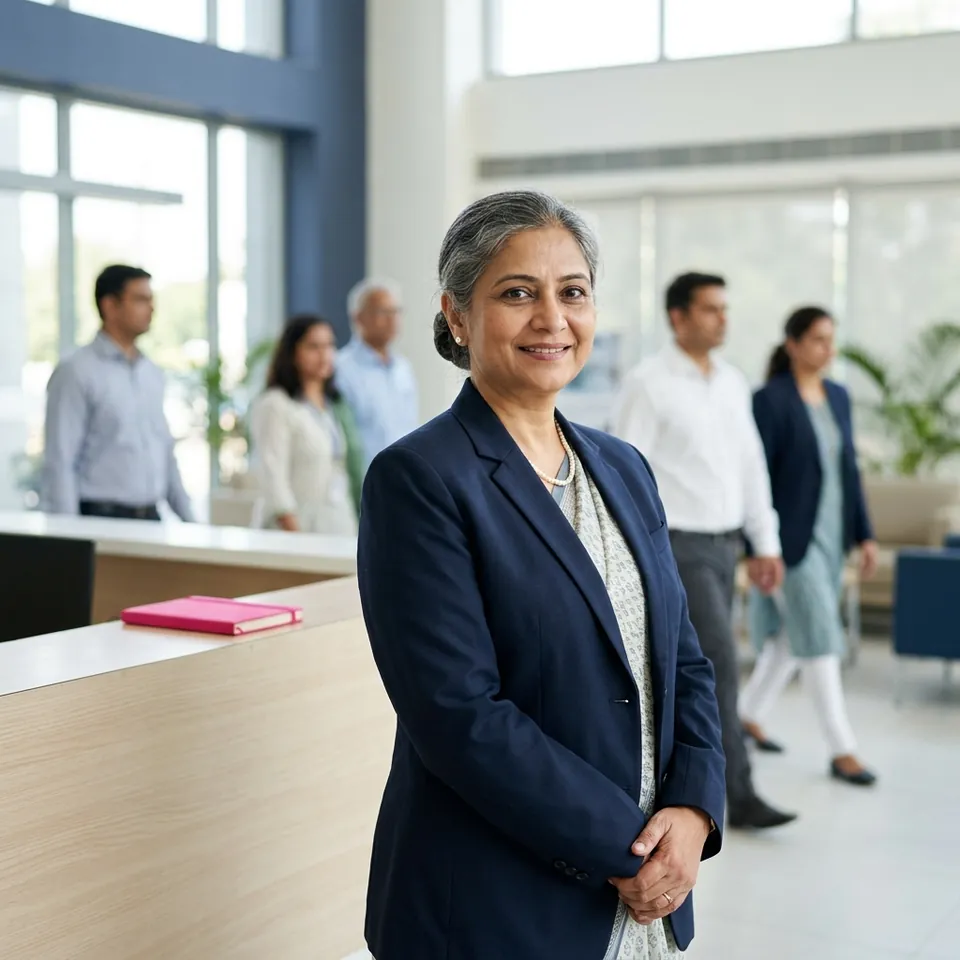 Portrait of a hospital administrator in a bright reception